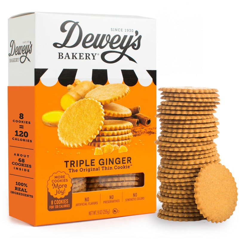 Dewey's Bakery Triple Ginger Cookie Thins | No Artificial Flavors, Synthetic Colors or Preservatives | Baked in Small Batches | 9oz (Pack of 1) - Image 1